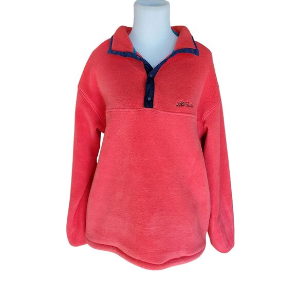 Vintage L. L. Bean Coral Pink 1/4 Snap Pullover Fleece Jacket Pockets Sz Medium - Picture 1 of 12